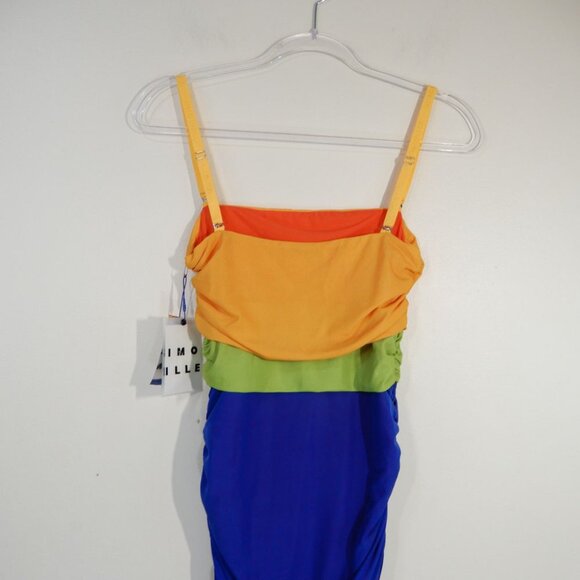 SIMON MILLER Jota Mesh Midi Bodycon DRESS Sz XS Color Block Yellow Blue NEW $295 - Picture 12 of 13